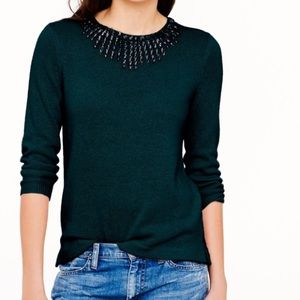 J Crew Starburst Jeweled Sweater Hunter Green